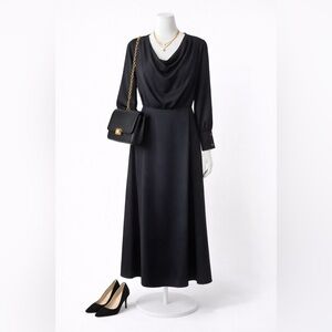 H&M Deep Navy/Black Midi Dress with Draped Neckline